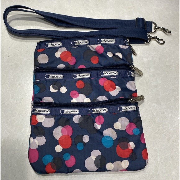 LeSportsac Crossbody Bag 3 Zip Navy Blue Polka Dot ⭐️⭐️⭐️⭐️ - Picture 14 of 15